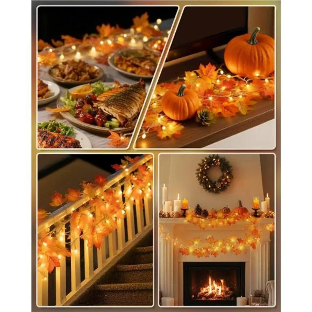 Fall Decor 2 Pack Lighted Fall Garland, Total 16.4ft 40 LED Thanksgiving Decor